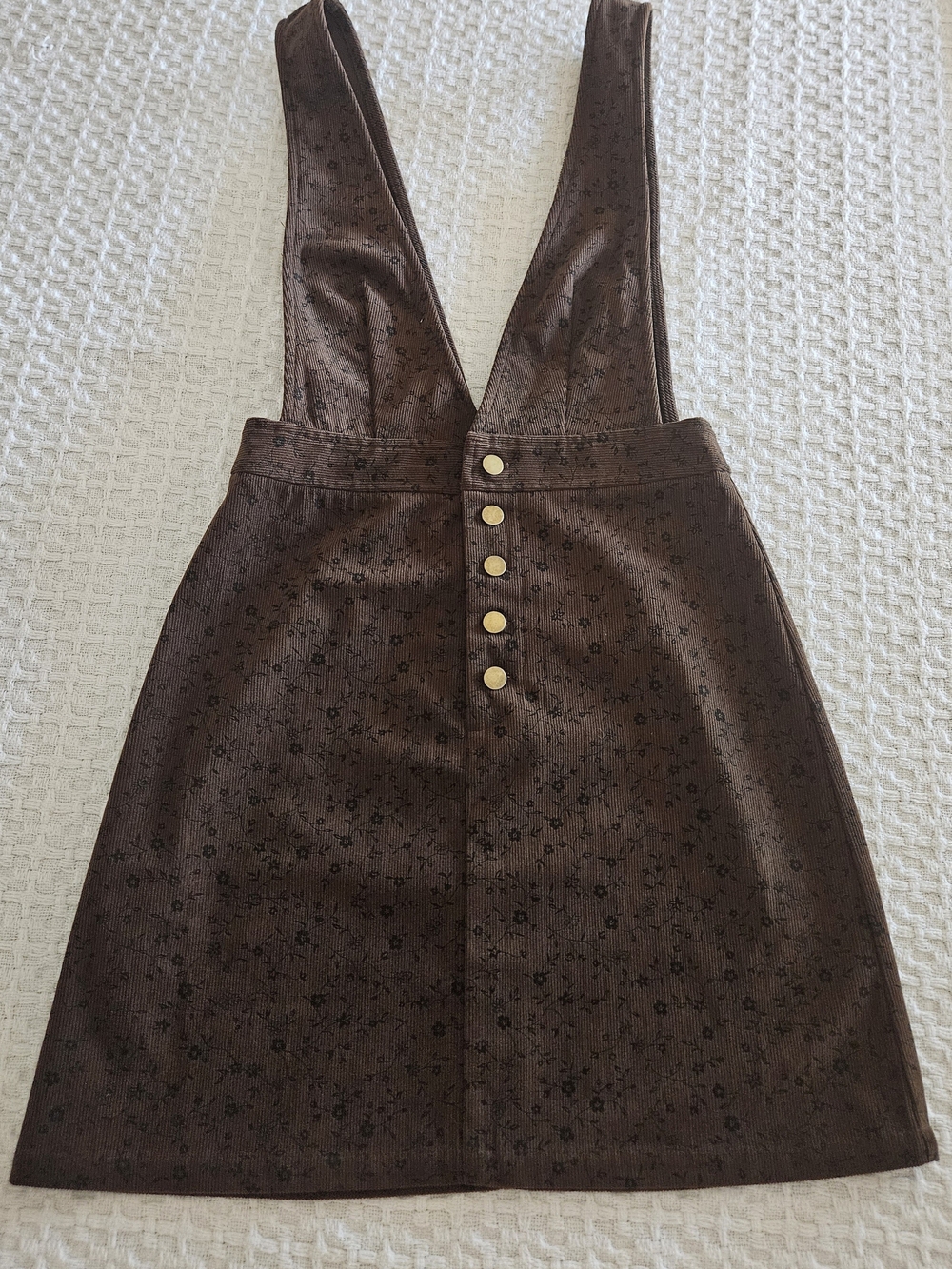 Brown Floral Suspender Button Front Skirt